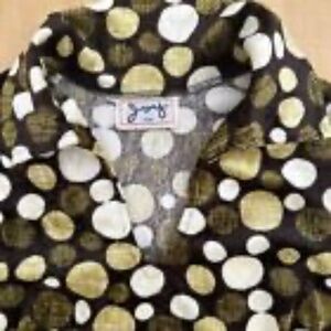 VINTAGE VELOUR ROCKER COLLARED PULLOVER VNECK KHAKI BROWN DOTS SML